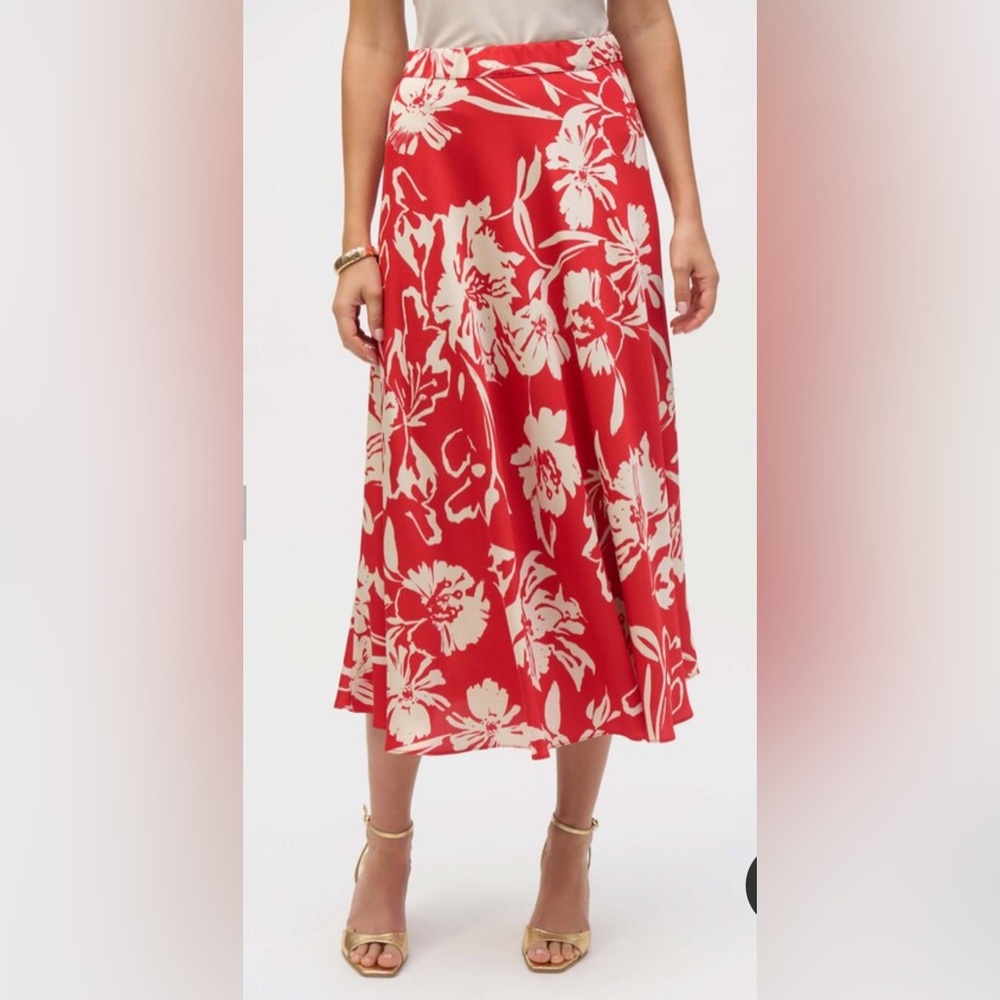Joseph Ribkoff Red and Cream Floral Midi Skirt